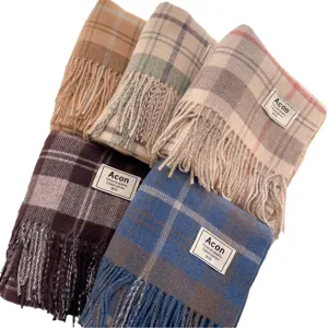 Women's classic plaid tassel scarf, soft winter warm wrap, stylish cozy fashion shawl.
