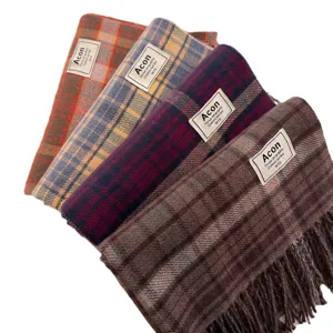 Women winter plaid scarf cozy tassel neck warmer student fashion casual daily wear accessory