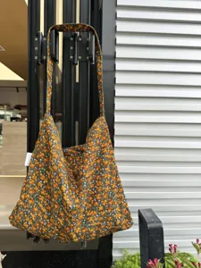 Vintage floral corduroy shoulder bag, casual hobo cross body bag for women and girls daily use.
