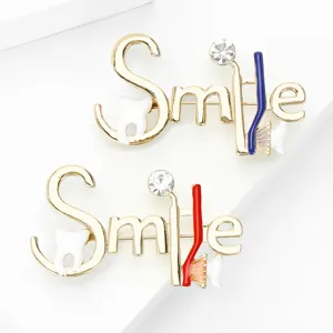 Creative enamel smile tooth brooch set, cute toothbrush lapel pin for suit coat shirt.