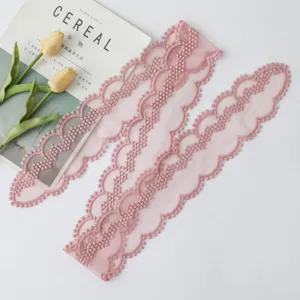 Echarpe fine en dentelle rose bandeau cheveux ruban decoratif polyvalent pour sacs femmes.