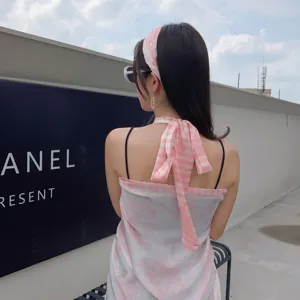 Donna estate rosa floreale protezione solare sciarpa top fascia spiaggia vacanza