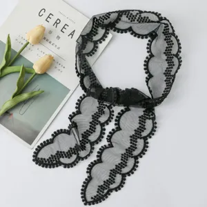 Foulard en dentelle noire, ruban à pois chic pour sacs, accessoire de cheveux polyvalent.