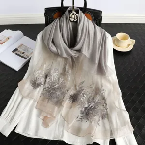 Silk embroidered scarf shawl for women lightweight floral sheer elegant fashion accessory wrap
