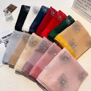 Elegant rhinestone beaded flower silk scarf shawl for women, perfect for evening dress and qipao.