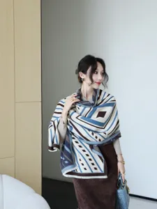 Sciarpa scialle donna autunno inverno ispessita motivo geometrico stile lusso caldo elegante