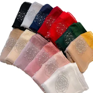 Foulard en soie artificielle multicolore avec strass et perles, châle polyvalent.
