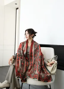 Fashion printed winter warm scarf and cozy cashmere feel shawl for women stylish outfit.