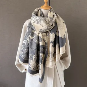 Zweiseitig gedruckter Kaschmirimitat verdickter Damen Winterschal eleganter warmer Mantel Schal