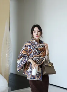 Chic autumn winter patterned cashmere feel scarf thick warm travel casual shawl wrap