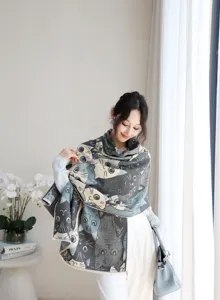 Fashion cat print women winter warm cashmere feel travel casual thick cozy scarf shawl