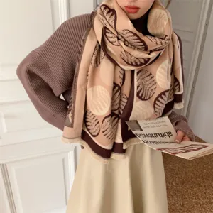 Damen Kaschmir Gefühl Winter Schal warmer modischer Blättermuster kuscheliger Schal Detail
