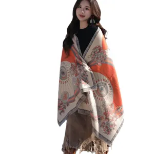 Winter thick women imitation cashmere jacquard tassel shawl scarf for office nap blanket