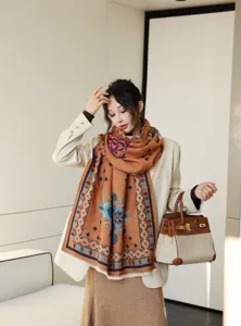 Women autumn winter cashmere feel print scarf thick warm fashion casual shawl travel wrap