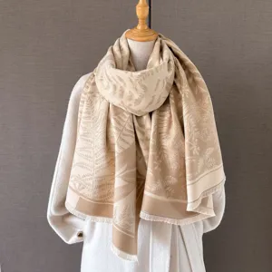 Dicker beidseitig bedruckter Damen Schal aus Kaschmir Imitat, eleganter Winter Umhang.