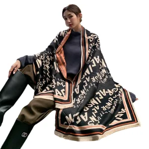 Stilvoller Damen Kaschmir-Gefühl Winterschal, warmer Oversized Schal mit Buchstaben-Print.