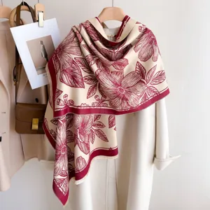 Doppelseitig bedruckter Kaschmirimitat Damen Schal Winter warme elegante Blumen Schal