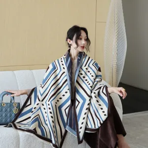 Scialle sciarpa invernale geometrica ispessita da donna, mantella calda e versatile elegante.