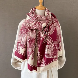 Verdickter, doppelseitig bedruckter Damen-Kaschmirimitat-Schal, elegante Blumenschal für den Winter.