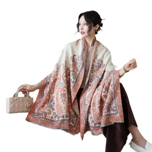 Sciarpa scialle donna invernale spessa stampa paisley elegante calda moda capospalla