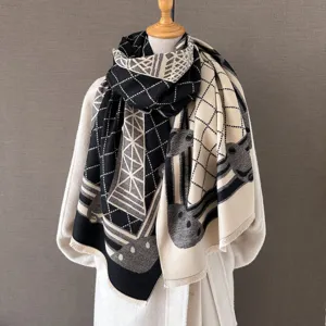 Doppelseitig bedruckter Kunstkaschmir Damen Schal Winter warmer eleganter Schal für Mantel