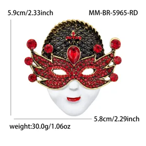 Vintage rosso strass maschera spilla in lega moda abbigliamento accessorio gioiello