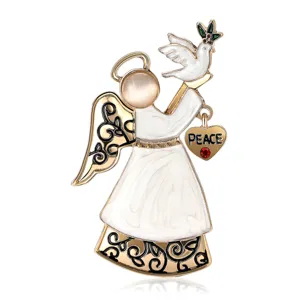 Vintage Legierung Emaille Engel Brosche Mit Herz Friedenstaube Anhänger Retro Strass Pin Für Damen Mode Kleidung Zubehör