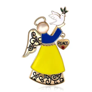 Vintage Legierung Emaillierte Engel Brosche mit Taube, elegante Mode Kleidung Zubehör für Damen.