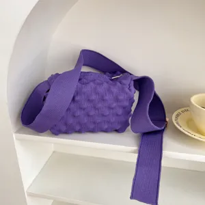 Women purple knitted crossbody bag casual solid color thick strap shoulder bag nice