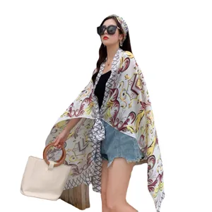 Summer women fashion printed sun protection shawl stylish grey patterned wrap beach scarf