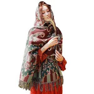 Ethischer Stil Winter warmer Quasten Umhang Schal Damen, dicker Mode Reise Schal Neu.