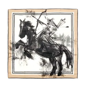 Pañuelo cuadrado de seda con estampado de caballo de tinta para mujer elegante y retro