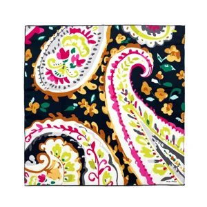Elegante pañuelo cuadrado de seda para mujer con estampado de cachemira y flores.