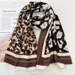 Modischer brauner Leoparden-Print Schal mit Kettenrand, weiches elegantes Damen Tuch neu.