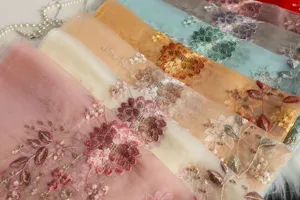 Mulberry silk scarf for women featuring exquisite floral embroidery, elegant long wrap design.