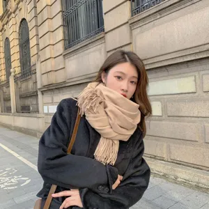 Einfarbiger Kaschmirschal mit Fransen für Damen Winter warm Mode langer Schal weich chic