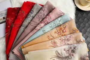 Exquisite silk wool embroidered scarf with delicate floral sequin design for elegant women.