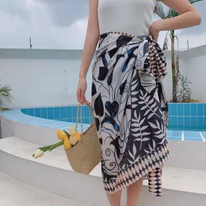 Lightweight printed sarong scarf, versatile summer beach wrap for women, stylish floral design.