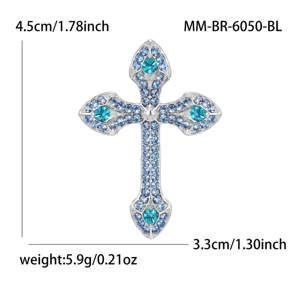 Legierung Strass Kreuz Brosche Detail mit Abmessungen, Größe 4.5x3.3cm, Gewicht 5.9g.