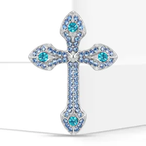 Elegante Legierung Strass Kreuz Brosche, hochwertige Kristall Modeschmuck Damen Accessoire.