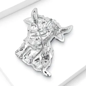 Detailed view of the cute Highland cow brooch back pin, showing secure metal clasp structure.