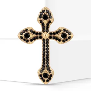 Exquisite Legierung Strass Kreuz Brosche, Luxus Retro Kleidung Zubehör Detailansicht.