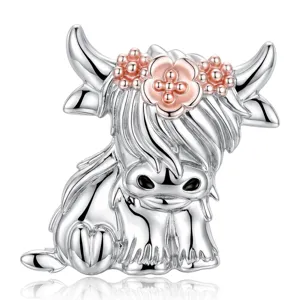 Cute Alloy Highland Cow Brooch Pin Creative Animal Shape Electroplated Silver Coat Suit Apparel Embellishment Accessories For Women