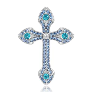 Vintage Legierung Strass Kreuz Brosche Gothik Luxus Kristall Anzug Reversnadel Bekleidungszubehör Für Damen Modeschmuck