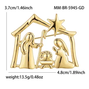 Gold Nativity Scene Brooch Christmas Religious Lapel Pin Alloy Fashion Jewelry Gift