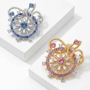Exquisite rhinestone ship anchor brooch crystal alloy pin cardigan jewelry detail view item