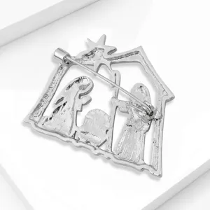 Silver alloy religious holiday brooch pin stylish coat accessory for women and men fashion.