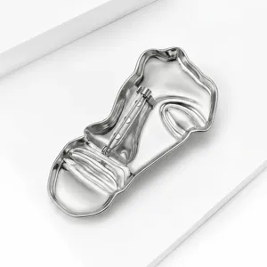 Roestvrij staal abstract half gezicht broche speld detail achterkant minimalistische sieraden