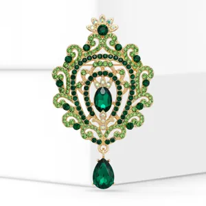 Vintage groene strass broche hanger, elegant kristallen sieraden accessoire voor dames.