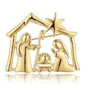 Nativity Scene Christmas Brooch Pin For Women Gold Silver Alloy Manger Holy Family Breastpin Fashion Jewelry Holiday Gift